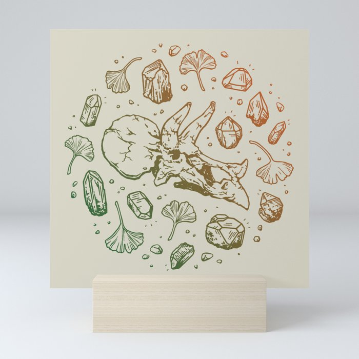 Triceratops Rocks! | Leaf Green & Pumpkin Spice Ombré Mini Art Print