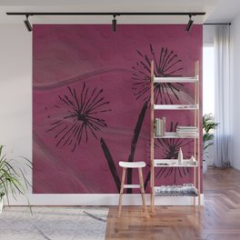 Dandelions - Pink and Black textured art Wall Mural