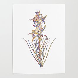 Floral Yellow Asphodel Mosaic on White Poster