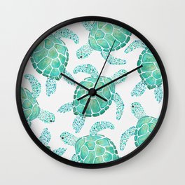 Sea Turtle Pattern - Blue Wall Clock