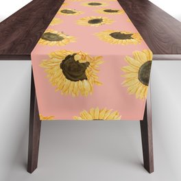 saccharine sunflowers on pink Table Runner