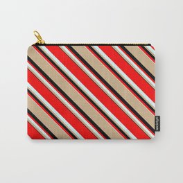 [ Thumbnail: Red, Light Cyan, Tan, and Black Colored Lines/Stripes Pattern Carry-All Pouch ]