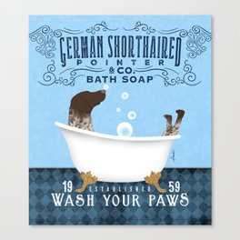 GSP german shorthaired pointer dog art bath bath tub clawfoot wash your paws bubble soap Canvas Print