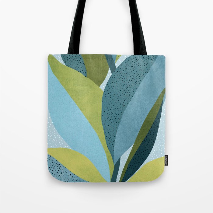 Abstract Maximal Flora in French Blue and Olive Tote Bag