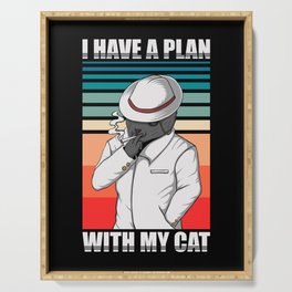 Plan With Cat Retro Illustration Cool Hipster Art Serving Tray
