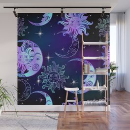 Sun, Moon & Stars, Purple Sky Wall Mural