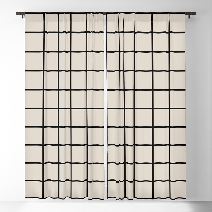 Grid Pattern Black and Linen White 2 Blackout Curtain