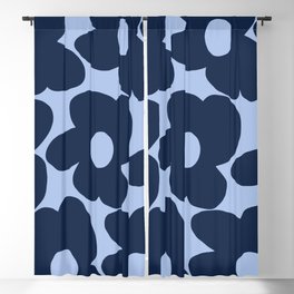 Large Dark Blue Retro Flowers Baby Blue Background #decor #society6 #buyart Blackout Curtain