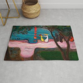 Best Friends Dancing at Sunset during Summer at the Beach landscape by Edward Munch Area & Throw Rug