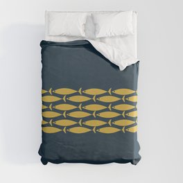 Fish Stripe 6 Minimalist Mid Century Modern Pattern in Light Mustard and Navy Blue Duvet Cover