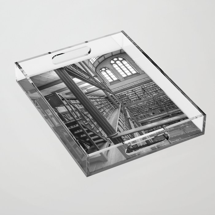 Black and white art library art print,  Rijksmuseum in Amsterdam - history architecture photography Acrylic Tray
