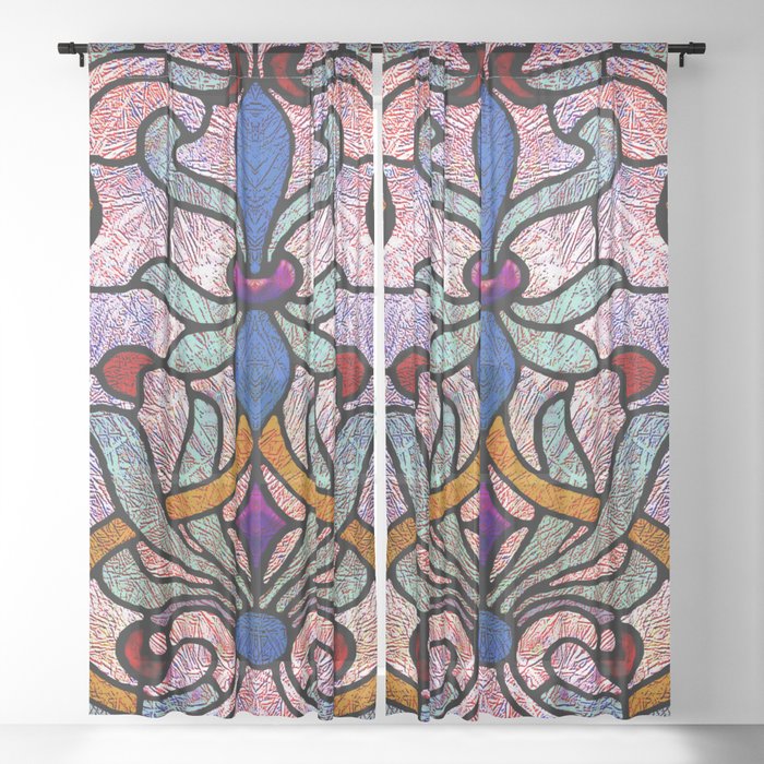 Art Nouveau Stain Glass Victorian Pastel Design Sheer Curtain