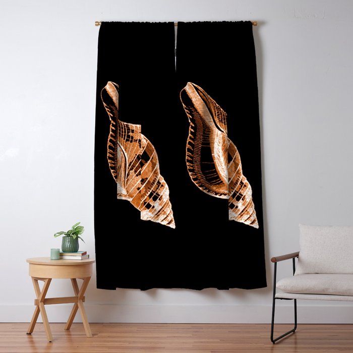 Shell Nautical Coastal In Black Background Blackout Curtain By