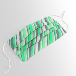 [ Thumbnail: Green, Light Green, Lavender, and Dim Gray Colored Stripes/Lines Pattern Face Mask ]