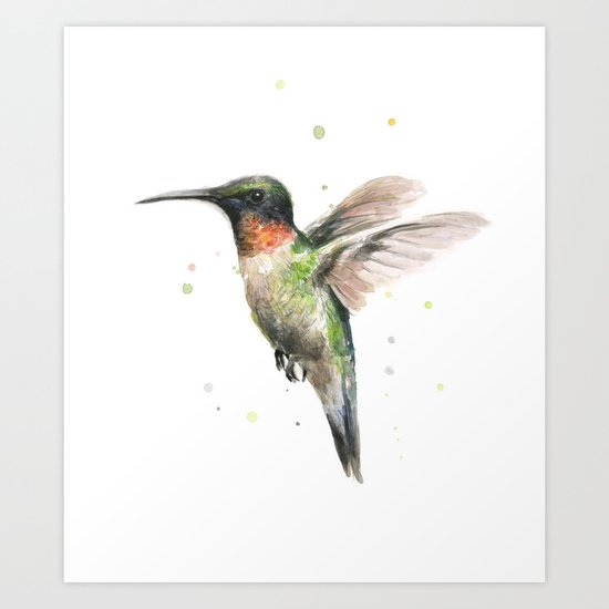 Hummingbird Watercolor Bird Animal Ruby Throated Art Print