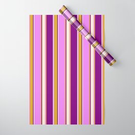 [ Thumbnail: Violet, Goldenrod, Purple & Beige Colored Lines Pattern Wrapping Paper ]
