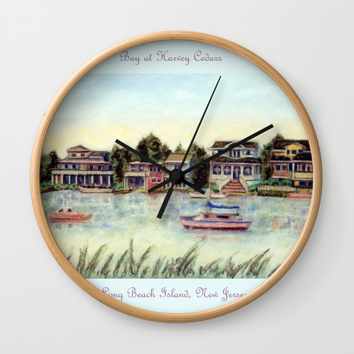 Bay at Harvey Cedars, Long Beach Island, New Jersey, Jersey Shore, fishing boats, Wall Clock