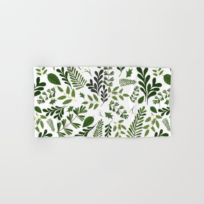 Botanical Leaf and Berries Homeware Print Pattern - White Hand & Bath Towel