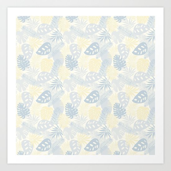 Tropical Leaves Pattern Yellow And Grey Art Print