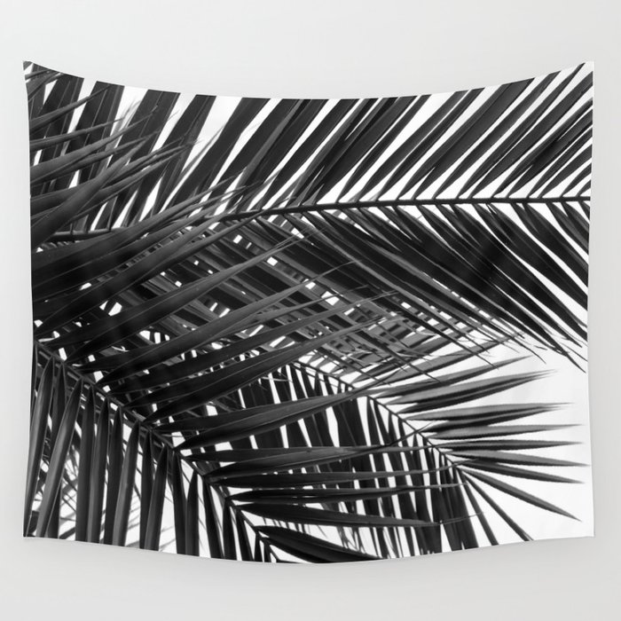 Tropical Palm Leaves - Black and White Nature Photography Wall Tapestry