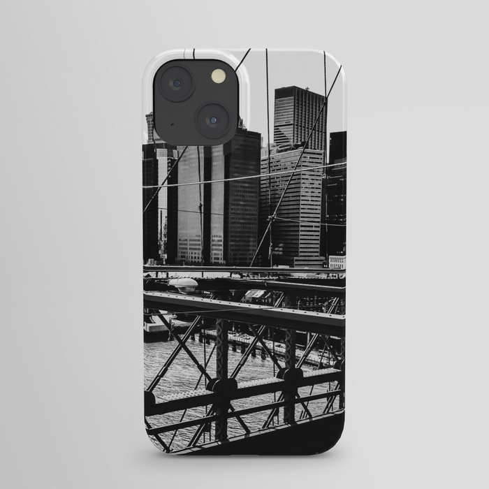 Brooklyn Bridge and Manhattan skyline in New York City black and white iPhone Case