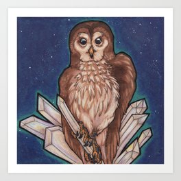 Owl & Crystals Art Print