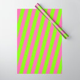 [ Thumbnail: Chartreuse & Hot Pink Colored Lined Pattern Wrapping Paper ]