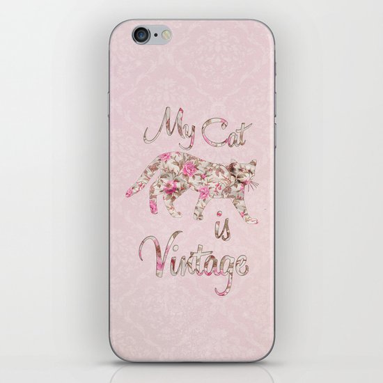My Cat Is Vintage Retro Pink Floral Damask iPhone Skin