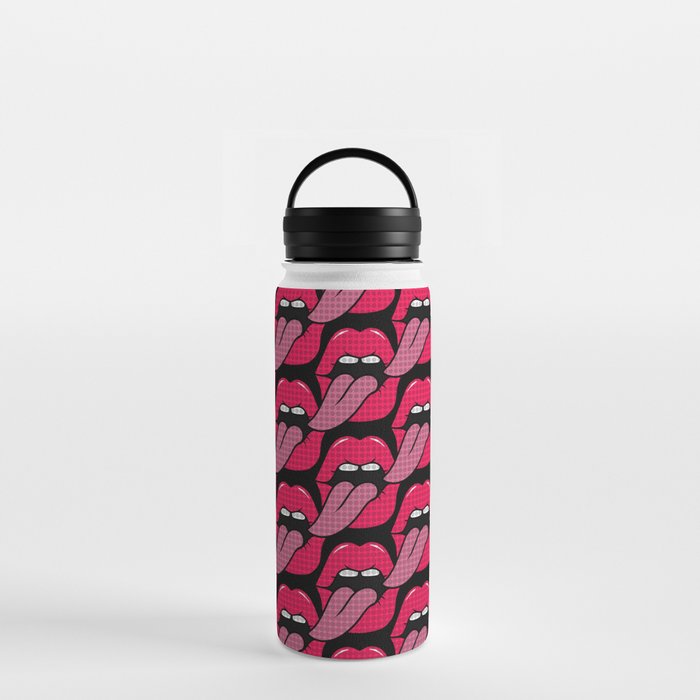 lips with tongue out super cool pop art cartoon pattern Water Bottle