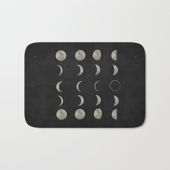 Moon Phases, Black White Decor, Bohemian, Magic, Lunar Cycle Bath Mat