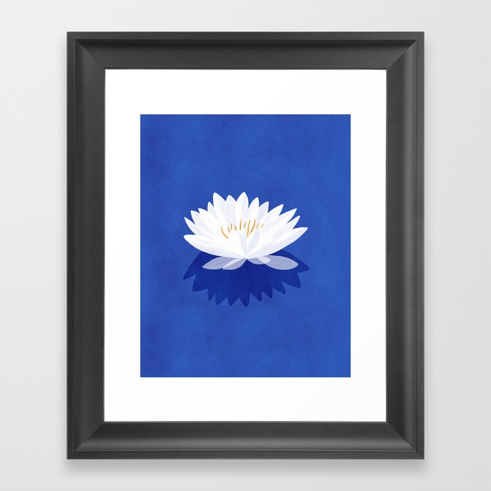Water Lily | Blue Background Framed Art Print