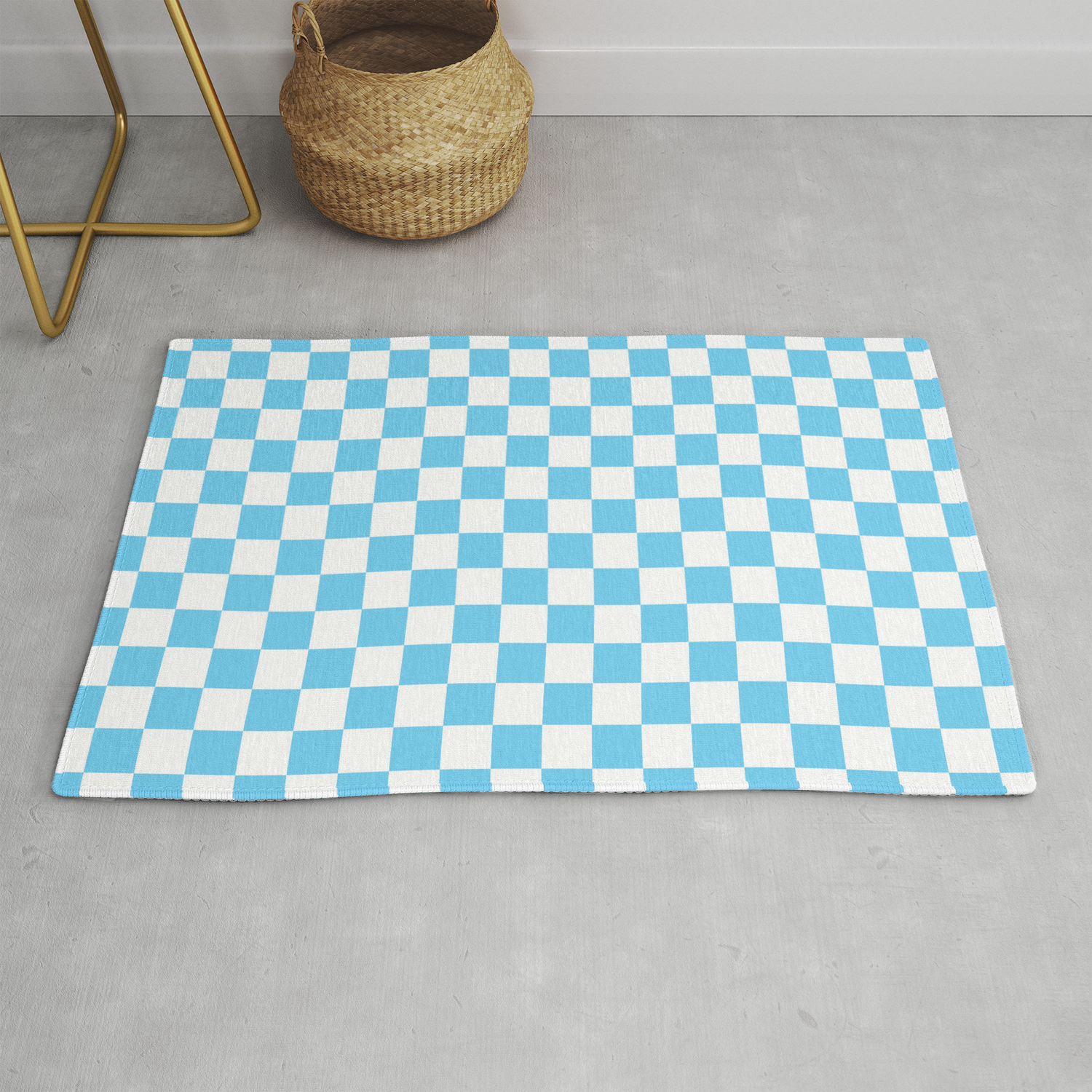 Light Blue Checkerboard Pattern Rug by 