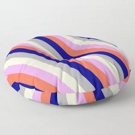 [ Thumbnail: Colorful Plum, Red, Blue, Dark Grey & Light Yellow Colored Lines/Stripes Pattern Floor Pillow ]