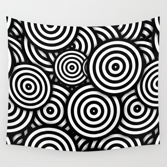 Black And White Circles Minimalistic Graphic Wall Tapestry