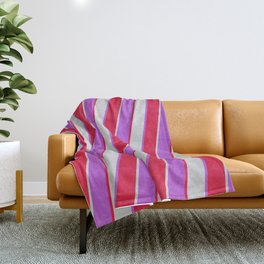 [ Thumbnail: Orchid, Crimson, and Light Grey Colored Stripes/Lines Pattern Throw Blanket ]
