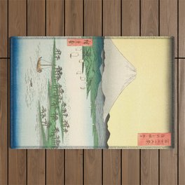 Vintage Japanese Woodblock Print Art - Pine Grove At Miho, Suruga Province By Utagawa Hiroshige, 1850's. Outdoor Rug