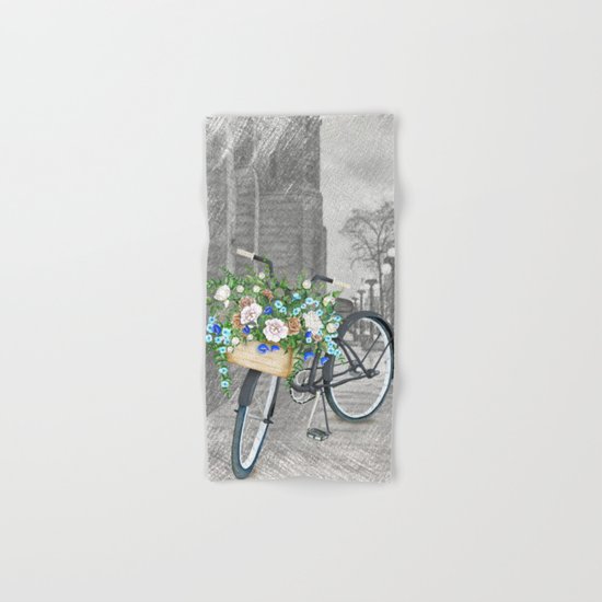 Black bike & street sketch Hand & Bath Towel