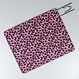 Cotton Candy Pink and Black Leopard Spots Animal Print Pattern Picnic Blanket