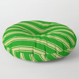 [ Thumbnail: Green & Dark Khaki Colored Lines Pattern Floor Pillow ]
