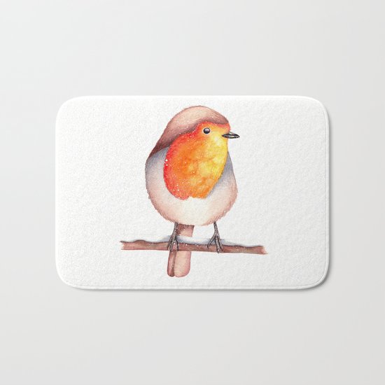 Watercolour Robin in Snow Bath Mat