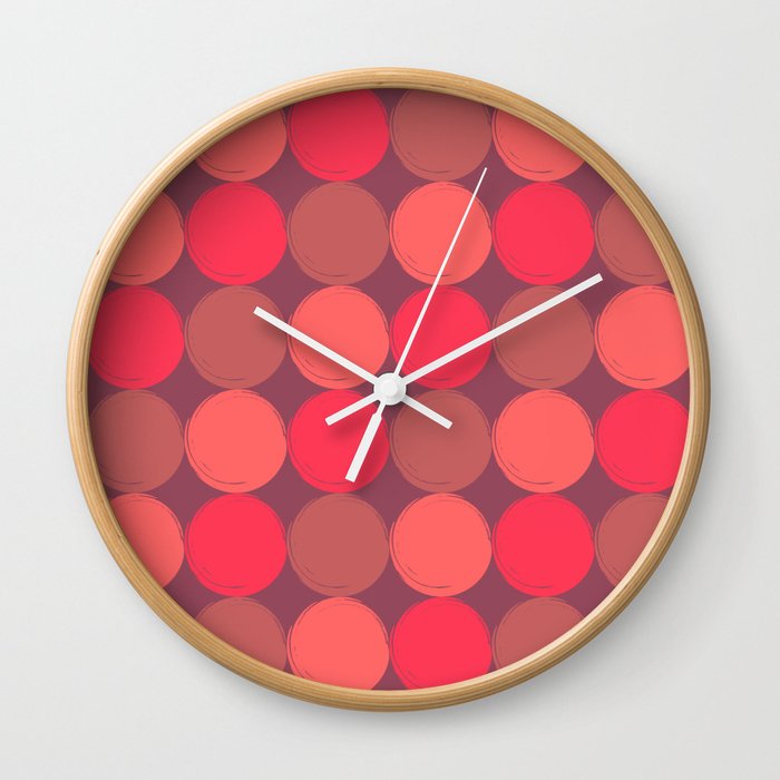 Red and Brown Vintage Dotted Pattern Wall Clock