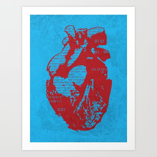 Binary heart Art Print