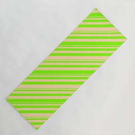 [ Thumbnail: Chartreuse and Tan Colored Lined Pattern Yoga Mat ]