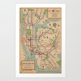 New York City Metro Subway System Map 1954 Art Print