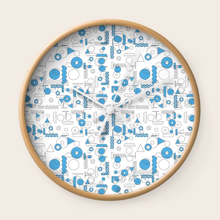 Blue White Geometric Shapes Wall Clock by Tobe Fonseca Society6