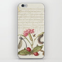 Vintage calligraphy floral art with caterpillars iPhone Skin
