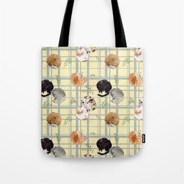 Sleeping Cats Pattern/Hand-drawn in Watercolour/Yellow Check Background Tote Bag