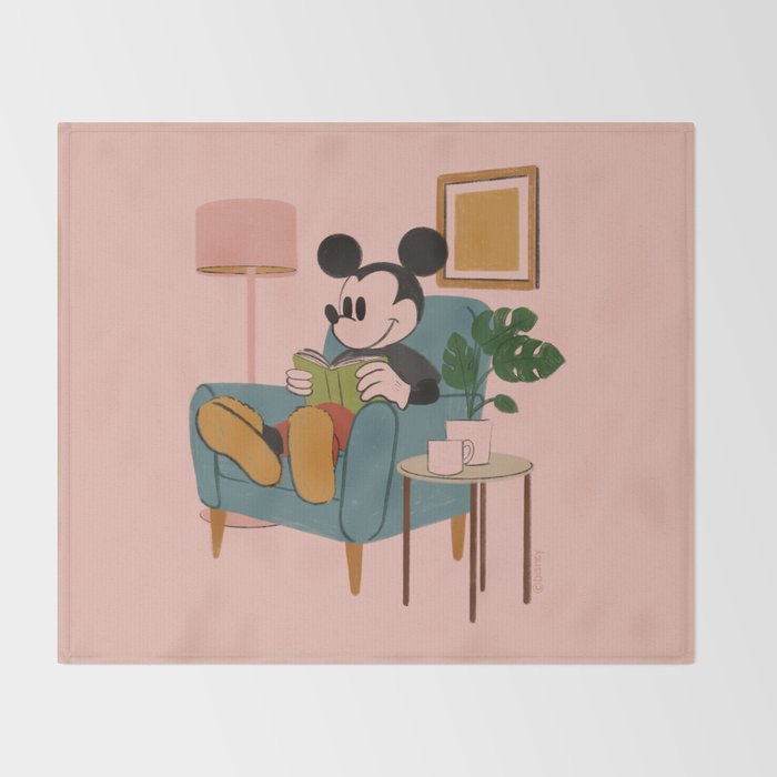 "Mickey Mouse Reading" by Haley Tippmann Throw Blanket