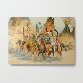Indian Chiefs with Standards by Edward Borein Metal Print | Etching, Standards, Teepee, Ceremony, Indian, Flags, Painting, Horses, Leaders, Chiefs 