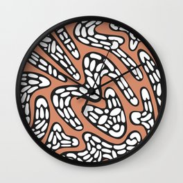 Organic Abstract Tribal Pattern in Bronzed Orange, Black and White Wall Clock